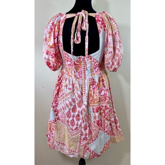North End Pink Floral Patchwork Square Neck Babydoll Dress With Tie Backs Small - Picture 2 of 8